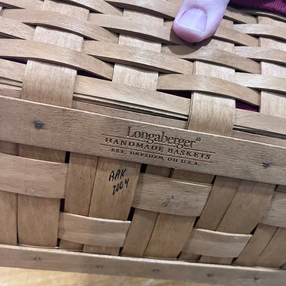 Vtg 2004 Longaberger Desk Organizer Basket Burgundy Liner Wood Divider Americana
